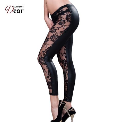 comeondear ta2022 see through on the front mesh leggings pure black floral lace leggings women