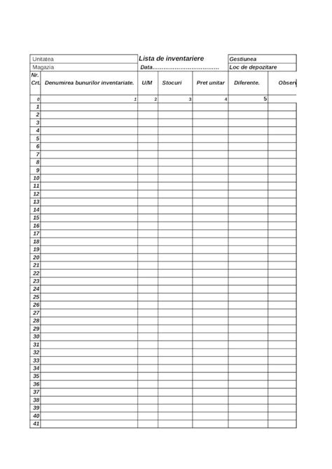 Xls Lista De Inventariere Model Excel Dokumentips