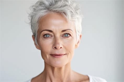 Linda Mulher Madura De Meia Idade Olhando Para A Câmera Isolada No Branco Retrato De Uma Senhora