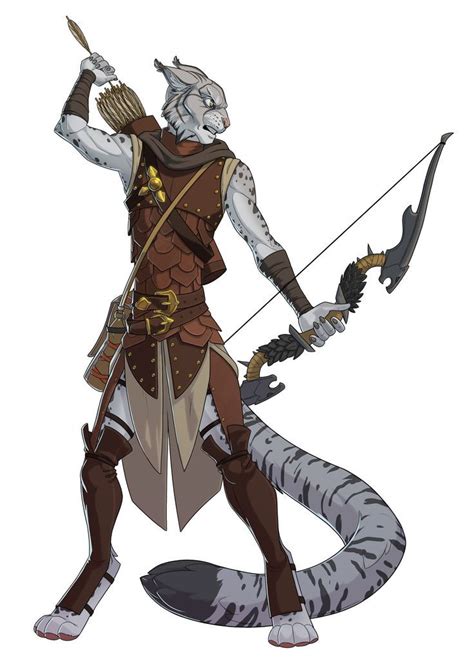 Dnd Dragons Catfolk White Tiger Ranger Archer With Composite