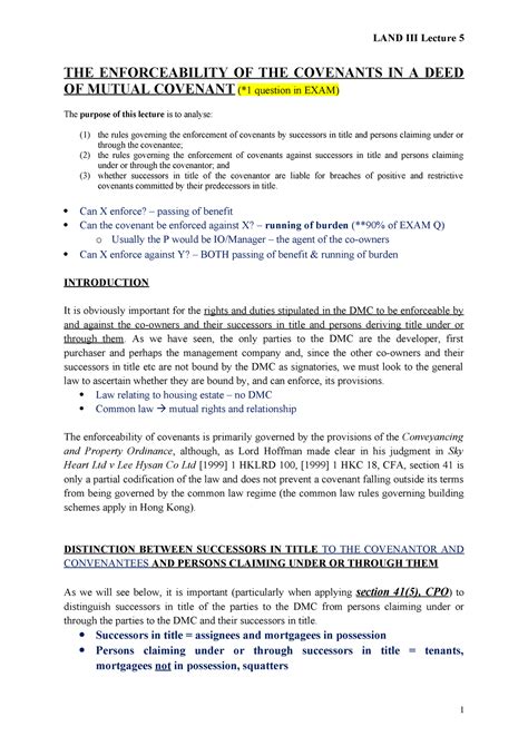 Failure to register might render the covenants in the dmc unenforceable by and. LAND Lecture 5 Enforcement of covenants in DMC - - HKU ...