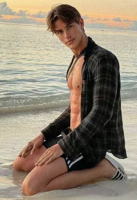 Shirtless Male Beefcake Beach Jock Handsome Kneeling Hunk Man Photo X
