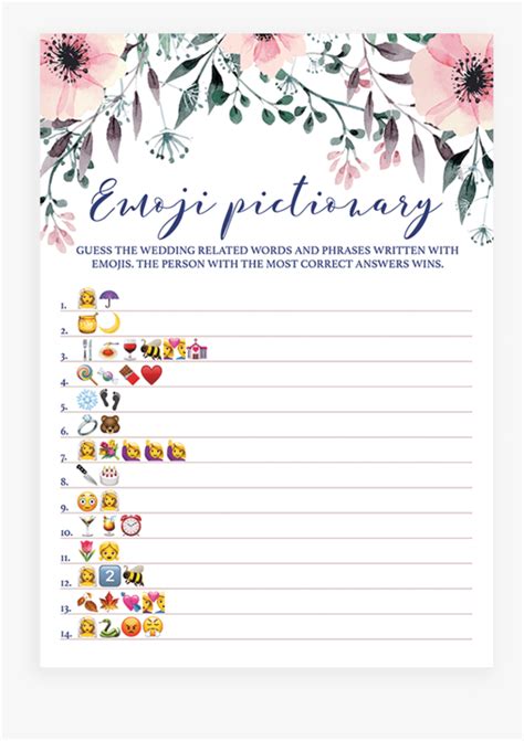 Blush Floral Bridal Shower Emoji Pictionary Game Printable Hd Png