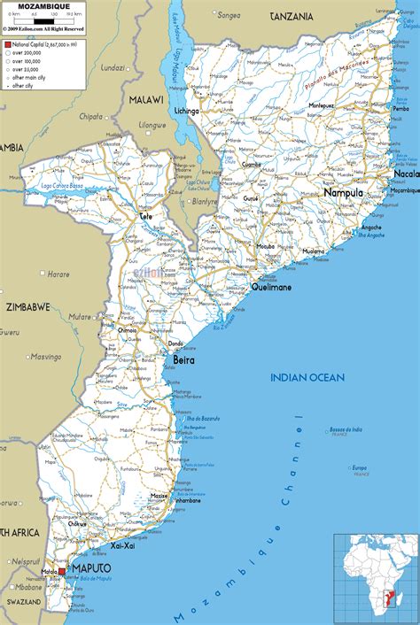 Detailed Clear Large Road Map Of Mozambique Ezilon Maps