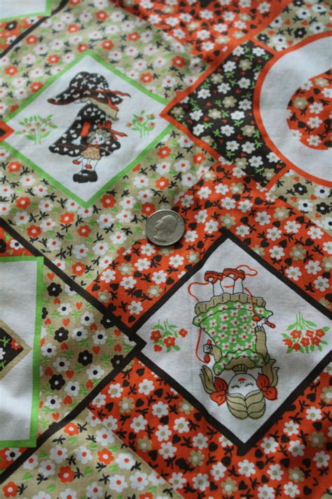 70s Vintage Cotton Fabric Calico Girls Country Patchwork Print Orange