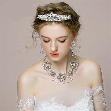 buy wholesale vintage wedding bridal jewelry alloy flower pearl rhinestone crystal bead tiaras
