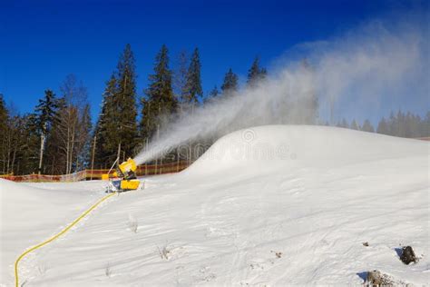The Slope Of Bukovel Ski Resort With Working Snow Machine Editorial
