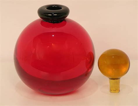 Archimede Seguso Red Murano Glass Perfume Bottle With Gold Stopper At