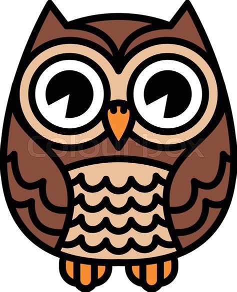 Cute Cartoon Owl Bird With Big Eyes In Sitting Position Stock 