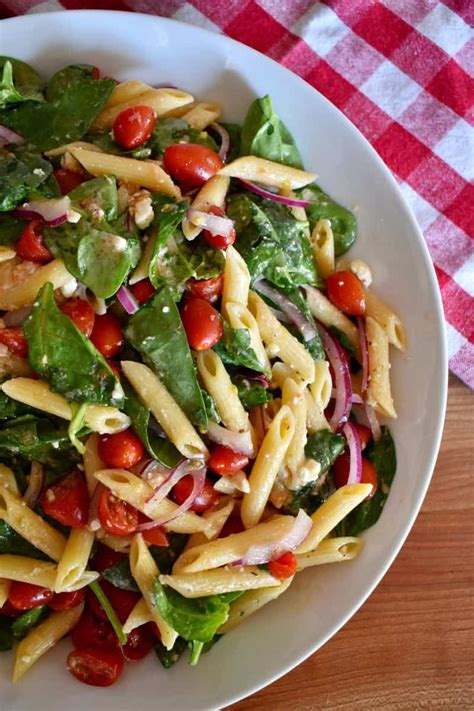 Spinach Pasta Salad Is A Delicious Blend Of Baby Spinach Penne Pasta