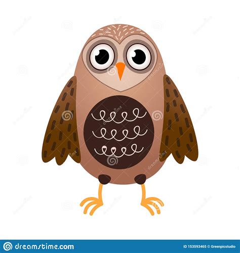 Cute Owl Bird With Big Eyes And Orange Beak Stock Vector