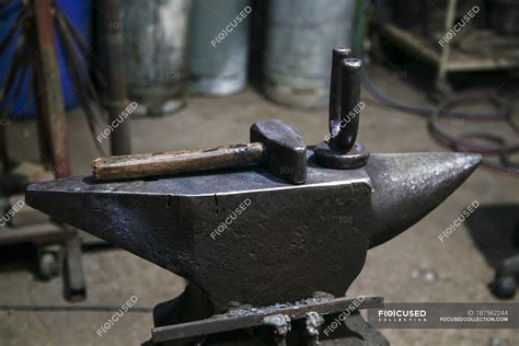 Hammer And Anvil In Blacksmith Forge — Industry Interior Stock