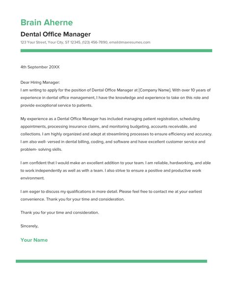 Best Dental Office Manager Cover Letter Example For