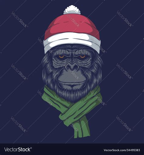 Gorilla Wearing A Santa Hat For Christmas Vector Image