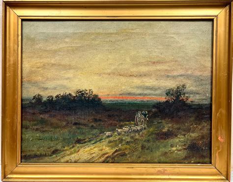 British Artist Antique English Oil Painting Farmer Horse And Cart