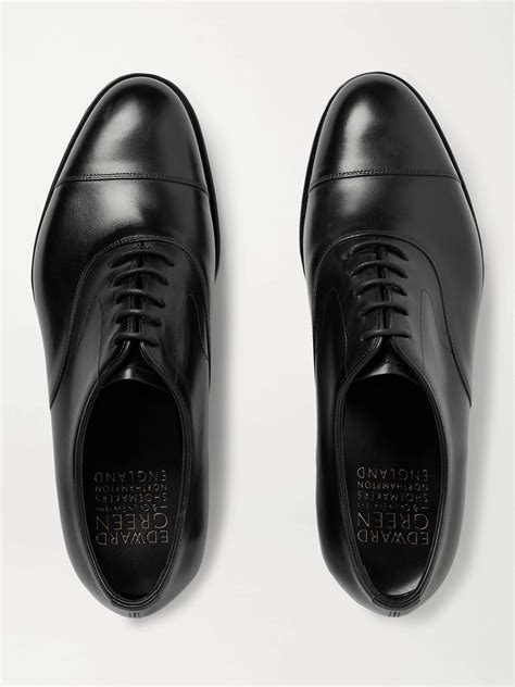 Black Chelsea Cap Toe Burnished Leather Oxford Shoes Edward Green