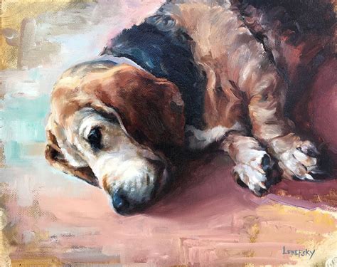 Custom Petrait Painting Of A Basset Hound Oil On Canvas By Heather
