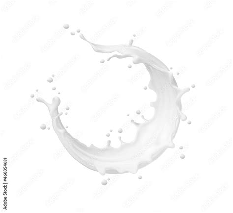 Milk Round Swirl Frame Splash With Splatter And White Milky Drops