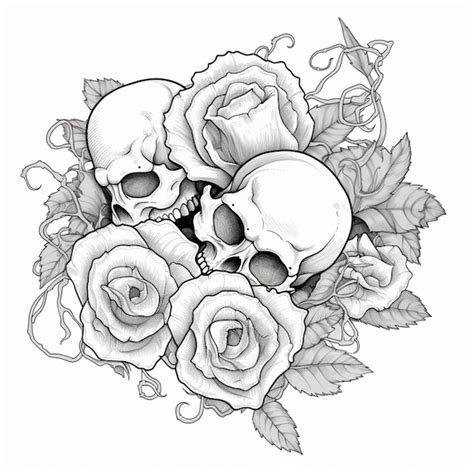 Premium Ai Image A Drawing Of A Skull And Roses With A Rose Tattoo