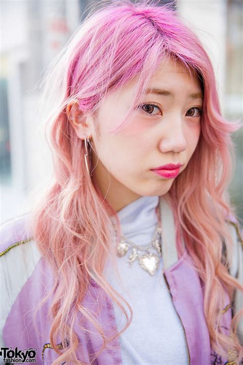 Pink Hair Japanese Souvenir Jacket Pajama Pants And Tokyo