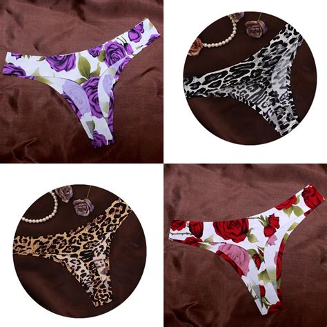 Hot Sale Rose Sexy Women Cotton G String Leopard Thongs Low Waist Sexy T Panties Flower Briefs