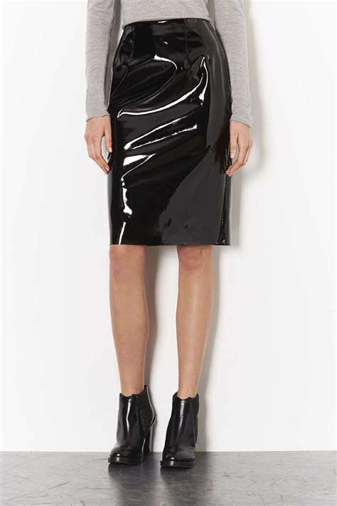Lyst Topshop Petite Shiny Vinyl Pencil Skirt In Black