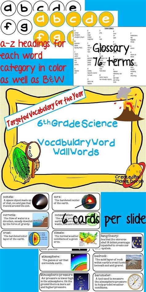 Middle School Science 6th Grade Vocabulary Word Wall Words For The Year