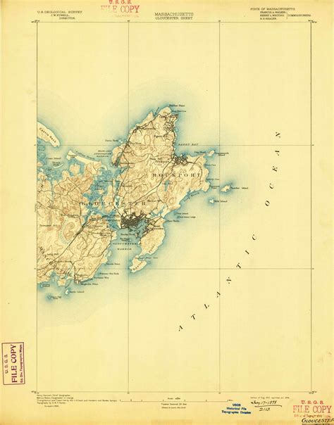 Gloucester Massachusetts 1893 1898 Usgs Old Topo Map Reprint 15x15