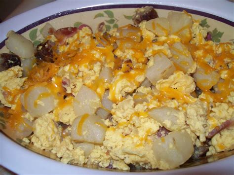 Scrambled Eggsbacon Potatoes Peppers And Onions And Sausage Recipe