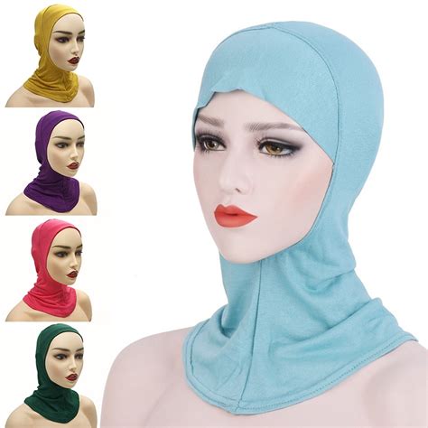 muslim full cover inner women s hijab turban cap headscarf islamic solid color long shawl wrap