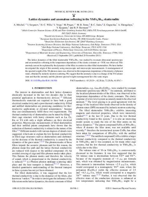 (PDF) Lattice dynamics and anomalous softening in the YbFe_{4}Sb_{12 ...
