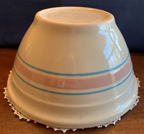 Vintage Mccoy Pottery 10 Large Oven Ware Mixing Bowl Pink Blue Stripe