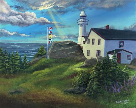 Lobster Cove Head Lighthouse Rocky Harbour Nl Painting By Kimberly
