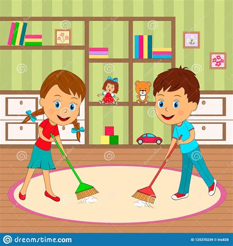 Label everything so there is no question about where stuff goes (use pictures if they can't read). Boy And Girl Are Cleaning Room Stock Vector - Illustration ...