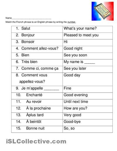 Free French Worksheets Printable French For Beginners French