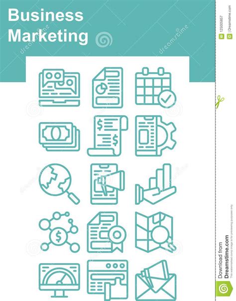 Turquoise Business Marketing Icons Set Stock Vector Illustration Of