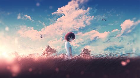 Anime Girl Sunrise Scenery Sky 4k 4660b Wallpaper Pc Desktop