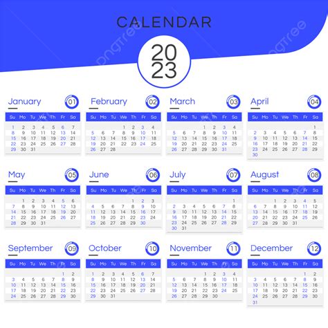Gambar Kalender Tahun 2023 Garis Sederhana Berwarna Biru Dua Ribu Dua