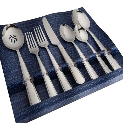 Oneida 42 Piece Stainless Steel Silver Gable Flatware Set Service For