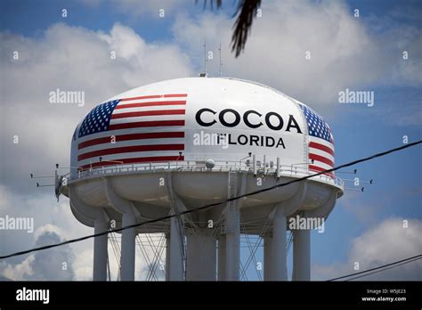 Water Tower At Cocoa Florida With Large Us Flag Florida Usa United