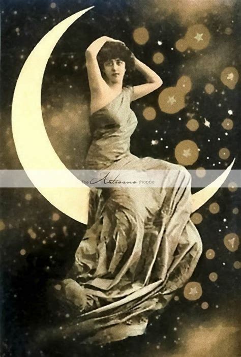 Instant Download Printable Art Star Dust Woman Moon Art Nouveau Antique Vintage Photography