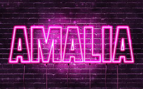 Amalia With Names Female Names Amalia Name Purple Neon Lights Horizontal Text Hd Wallpaper