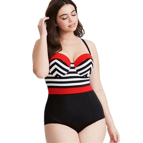 Plus Size Sexy Women Sexy Stripped One Piece Swimsuit Push Up Padded