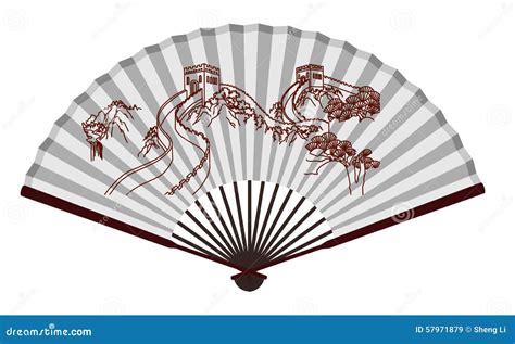Ancient Traditional Chinese Fan With The Great Wall Stock Vector