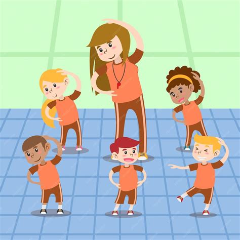 Ilustración De Dibujos Animados De Niños En Clase De Educación Física Vector Gratis