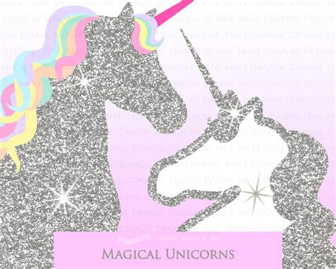 Magical Unicorns Silver Glitter Unicorns Einhorn Unicorn Etsy