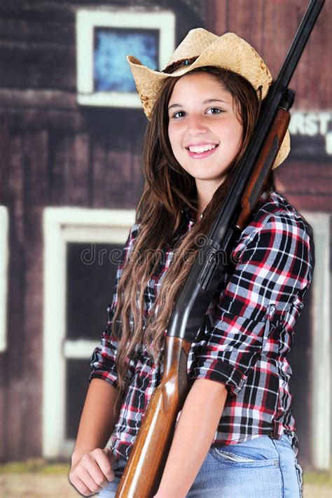 Teen Cowgirl With A Gun Stock Image Image Of Jeans Sunny 84845051