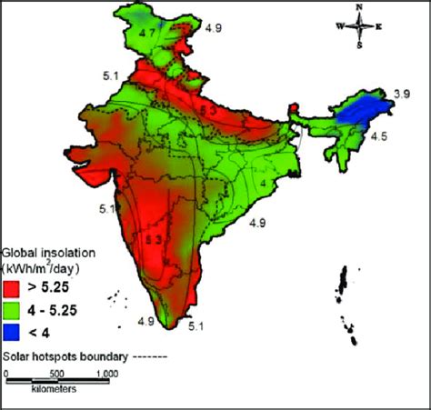 Annual Average Global Insolation Map Of India Showing The Isohels And