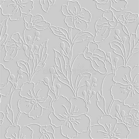 Floral 3d Embossed White Seamless Pattern Textured Line Art Flowers