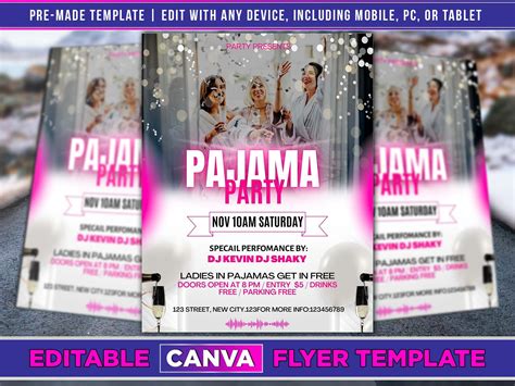 Pajama Party Flyer Editable Canva Template Us Letter Size Etsy